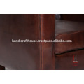 Antique dark brown leather living room sofa